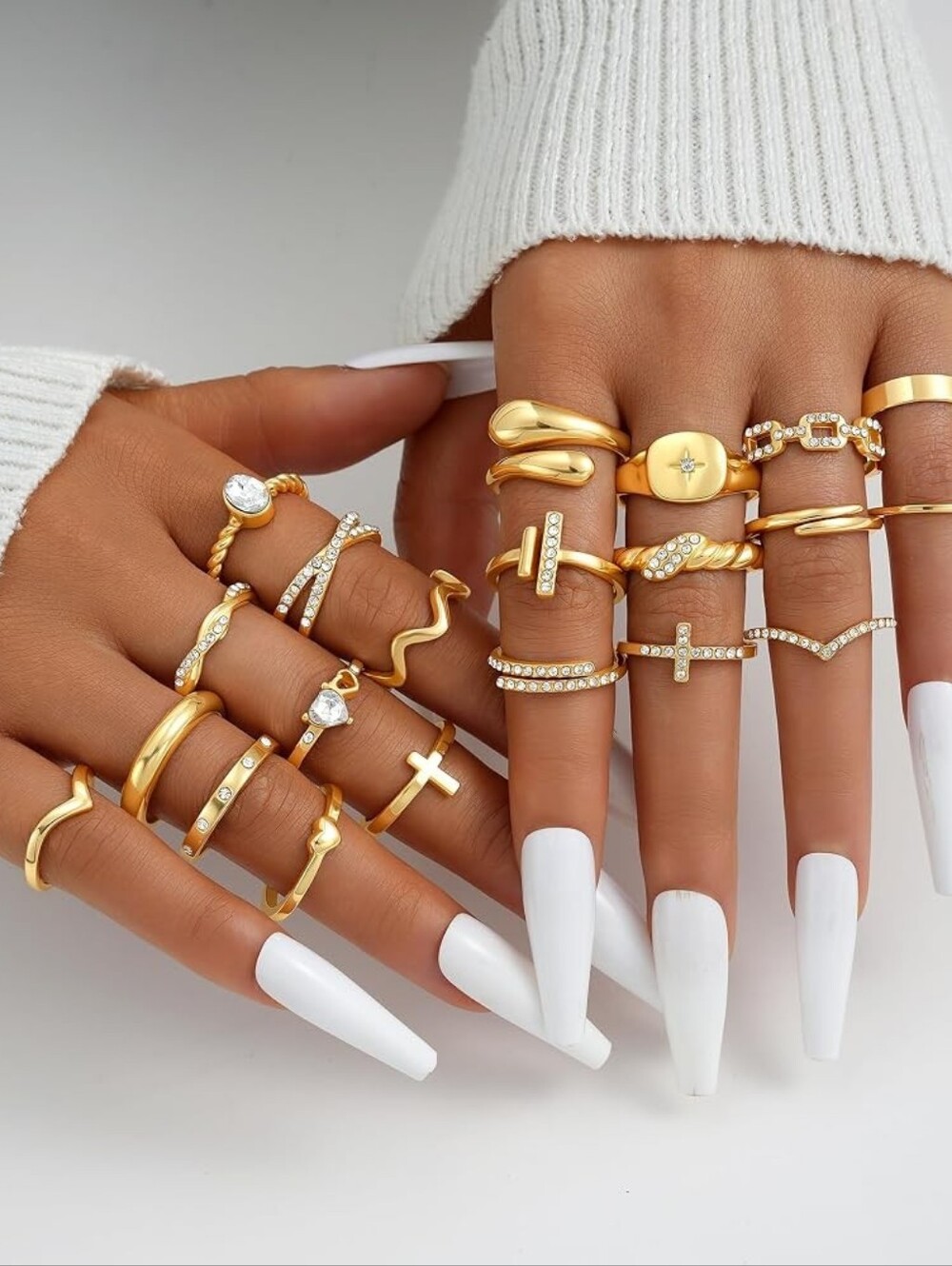 Gold Stackable Rings Set Gold Plated - Picture 7 of 9